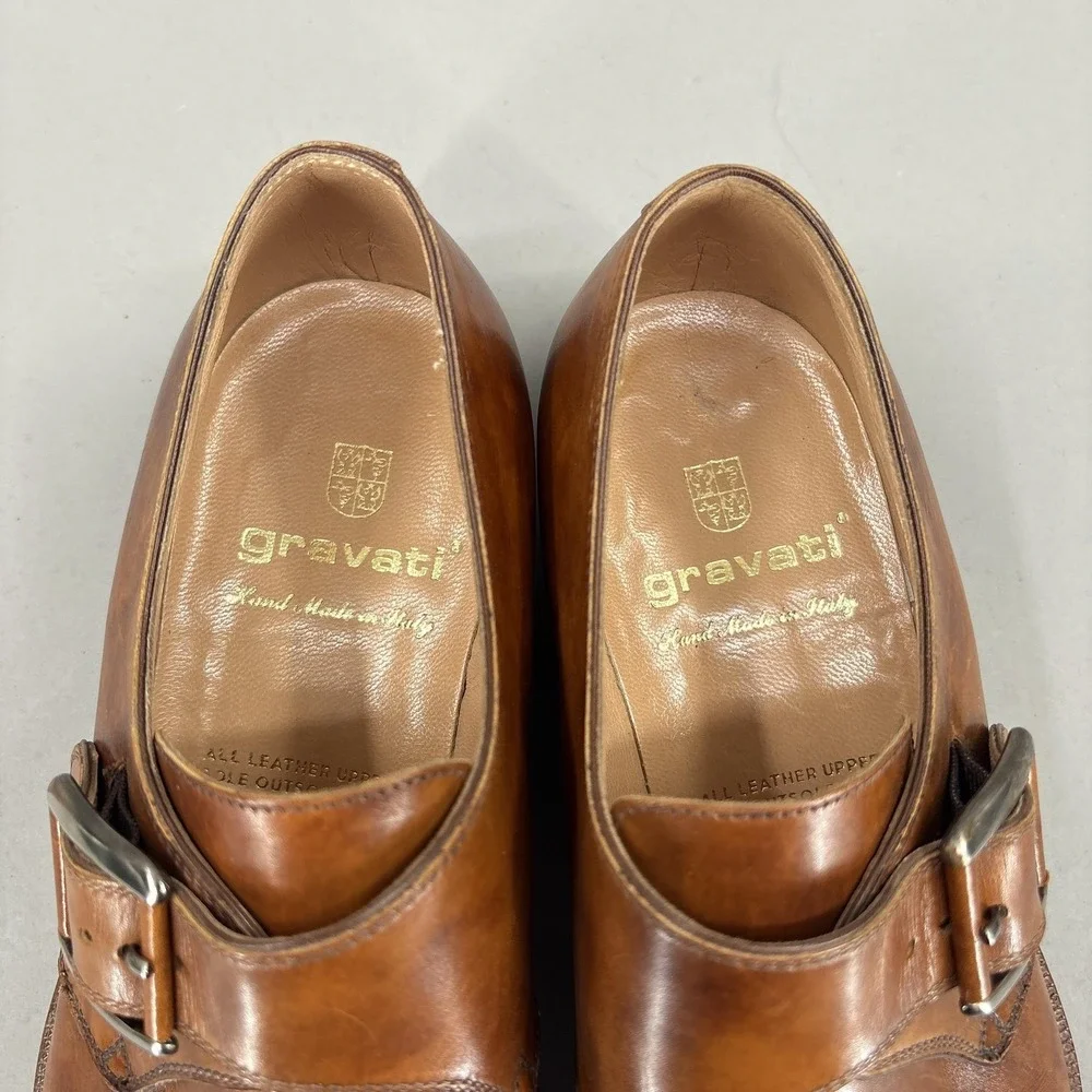 Gravati‎ Shoes Mens Size 8.5 Leather Monk Strap Cap Toe Dress Handmade Italy NEW